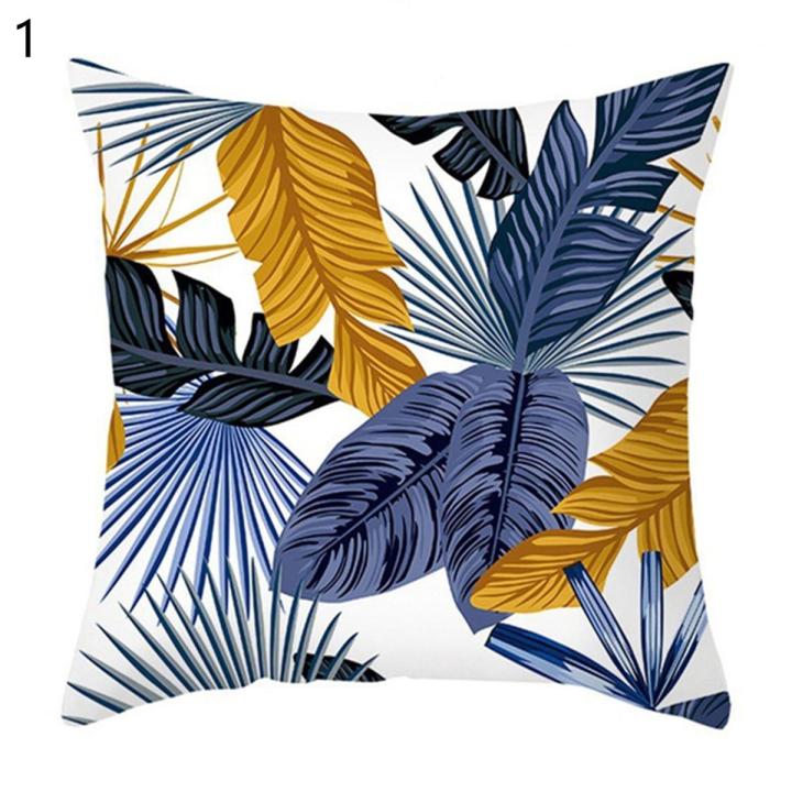 Throw Pillow Cover Breathable Assorted Leaves Flower Printed Pillowcase