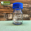 Reagent Bottle, 100ml - Culture Bottle -Transparent with Blue Screw Cap – Media Bottle - White Graduations - Borosilicate 3.3 Glass – Normax. 