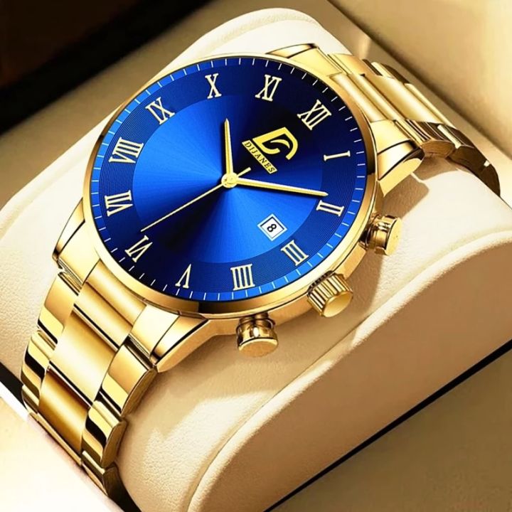 【DATA FROG Global MALL】Mens Gold Stainless Steel Watches Luxury Minimalist Quartz Wrist Watch Men Calendar Watch Watch Watch Homewer