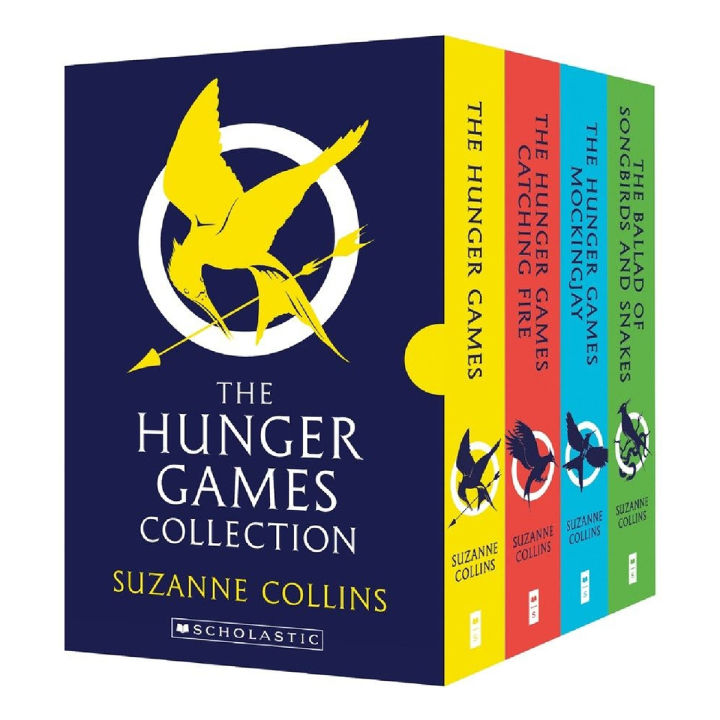 the hunger games 4 books set by suzanne collins ( the hunger games , catching fir , _mockingjay , the ballad of songbirds and snakes)