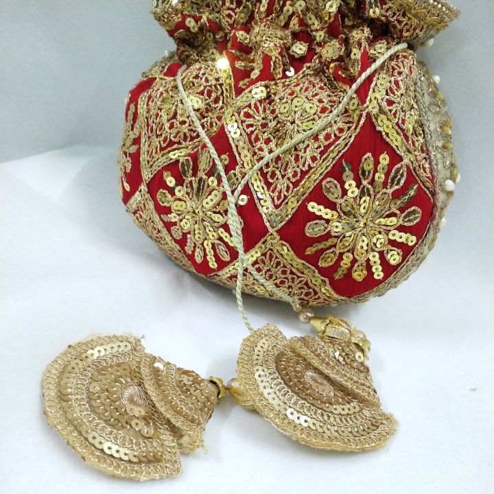 Bridal%20Potli%20Bag%20-%20Embroidered%20Red%20Chiffon%20Purse%20with%20Golden%20Sequin,%20Round%20Metal%20Handle,%20Wedding%20Accessory%20-%20Image%203