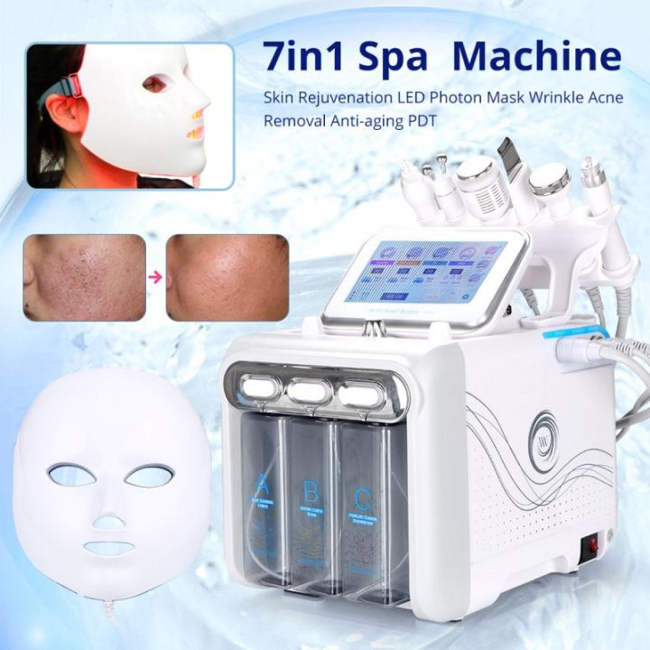 7 in 1 Hydra facial Machine with LED Mask remove blackheads, whiteheads, grease, keratin, dead skin, reduce hair follicles and inject nutrition. Increase skin elasticity and improve skin texture.