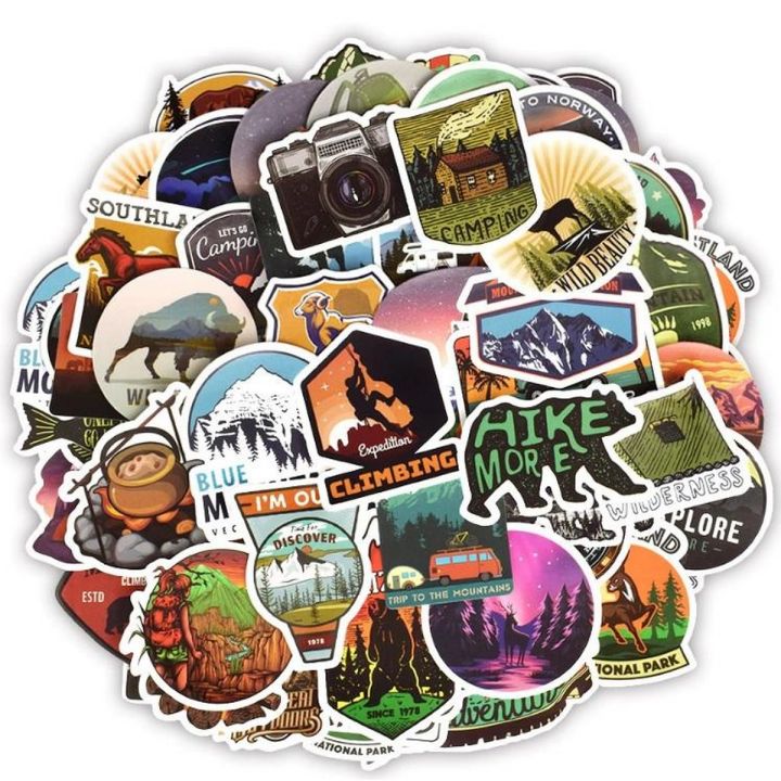 10 Pcs/Pack Camping Travel Wilderness Adventure Outdoor Landscape Waterproof Stickers for laptop Bike Car TV LCD Fridge Skateboard Guitar