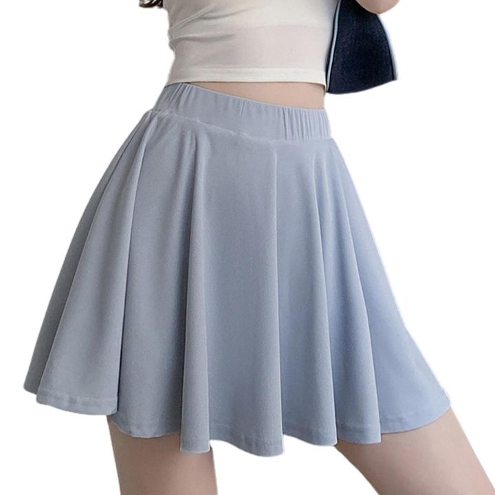 Solid Color Skirt Club Wear Women Summer Ice Silk Mini Skirt High Waist Slim Fit Pleated A line Club Wear Ice Silk Mini Skirt Daraz.pk