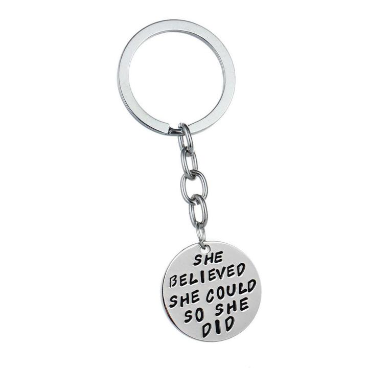English Letter She Believed She Could So She Did Keychain Keyring Key Holder