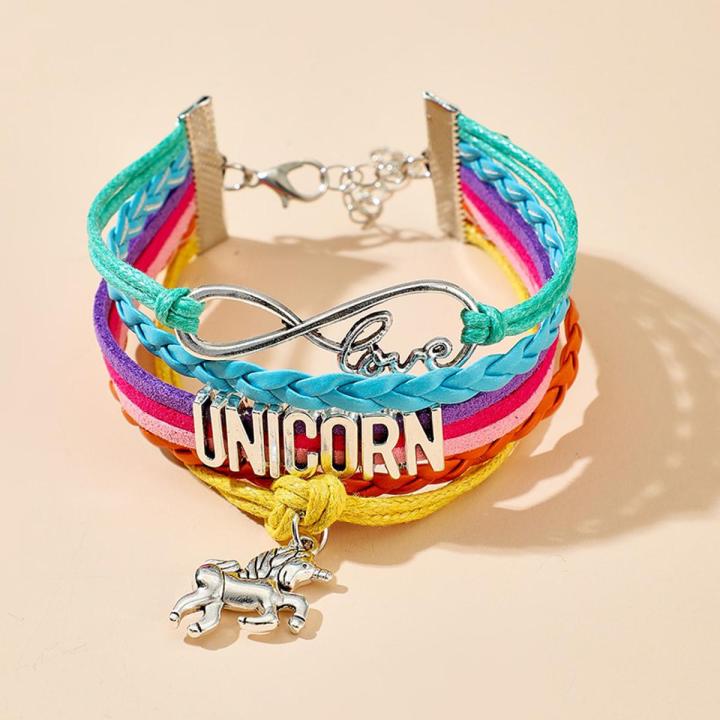 Style Colorful Handmade Bracelet Set for Women Unicorn Name Love  Multilayer Bangle Female Summer Party Jewelry