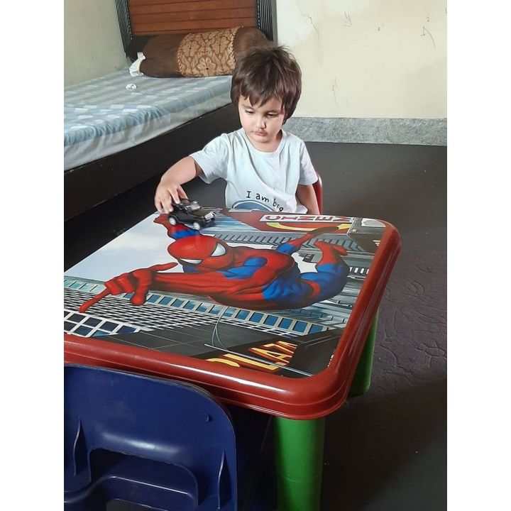 SpiderMan Kids Table And 2 Chair Set Education And Game Sheet On Plastic Table Daraz.pk