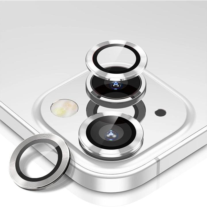 Camera Lens Protector for iPhone 13 and iPhone 13 Mini,Ultra Clear HD Tempered Glass,Aluminum Alloy Lens Screen Ring Cover Film [Anti Scratch][Night Circle] - Starlight White