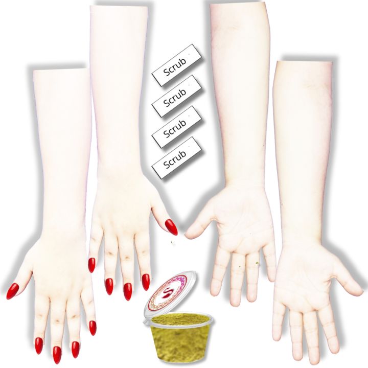 High Quality Reusable Mehndi Practice Hands For Henna Practice - 4 Bridal hands  With Free Scrubs (  Left and right  frony and back side ) with 25 gram mehndi powder for practice hand