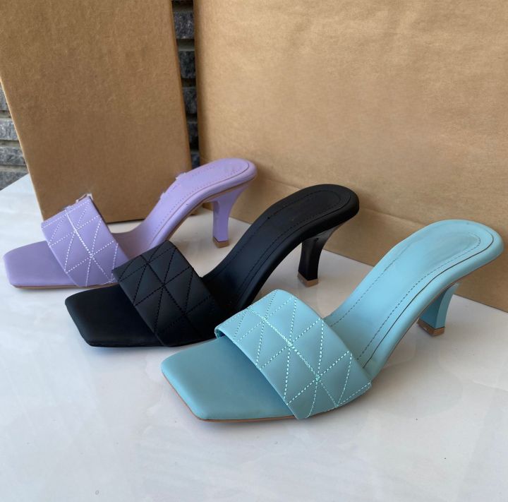 Stylish Fancy Korean style Kitten Leather High heel women's stiletto wedding Shoes toe mules