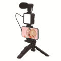 Vlogging Kit: All-in-One Video Making Kit with Tripod Stand, Microphone, LED Light, Mobile Holder & Bluetooth Selfie Shutter - For Live Stream, Vlogs & TikTok. 