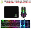 RGB Gaming Keyboard & Gaming Mouse & Mousepad 3 in 1 Combo Pack - 7 Colour Wired RGB Mouse and Keyboard Set - USB Wired Pack For PC & Laptop - Black. 
