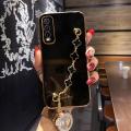 COROGI for Vivo Y20 Back Cover with Bracelet Wristband Luxury 6D Plating Frame Shiny Clover Chain Cases Soft Silicone Square Mobile Phone Case for Girls Boy. 