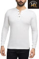 White High Quality 3 Button Henley Full Sleeve T-shirt For Mens by HY Textile. 