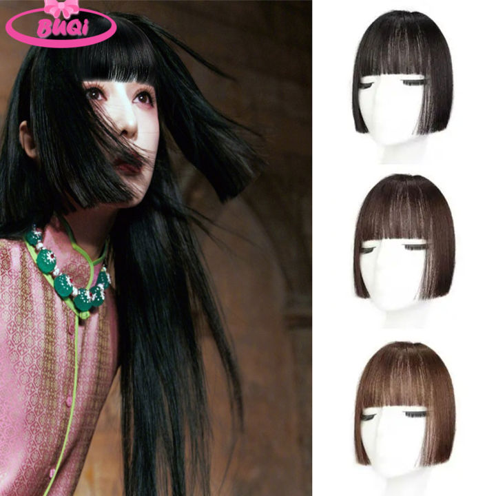 BUQI Princess Cut Bangs Hair Extension Synthetic Wig Piece Hime Cut Japanese Anime Liu Hais Synthetic Bangs Hair Piece Clip