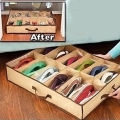Under Bed Shoe Organizer Bag Foam Fabric Sheet Shoe Organizer with Clear Plastic Zip Cover Store up to 12 Pairs of Shoes Brown 1 Pcs. 