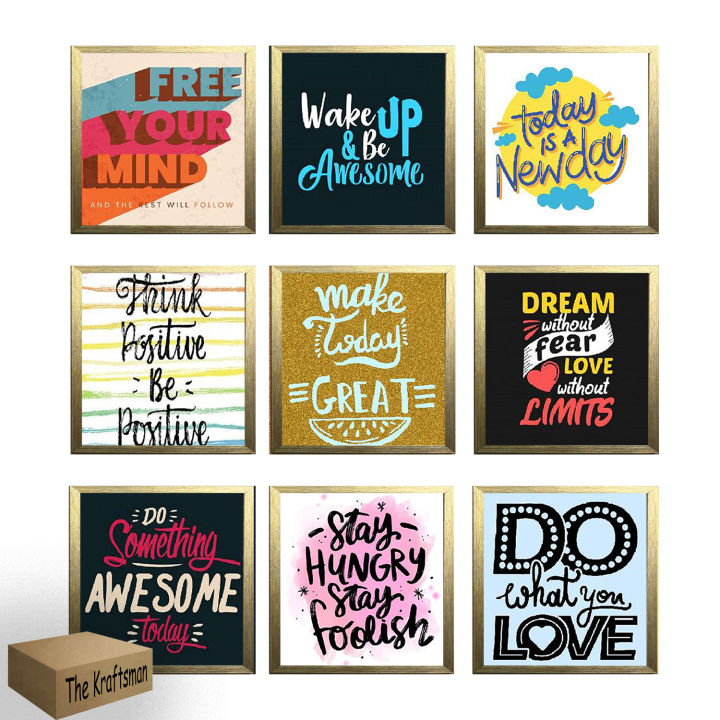 6x6 inch Picture Frames (9 Packs, Gold) Simple Designed Photo Frame Motivational Quote with High Definition Glass for Wall Mount