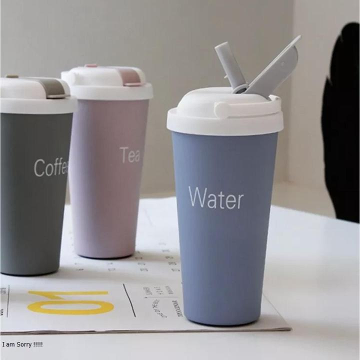 500ml Kawaii Hot Water Bottle Stainless Steel Thermos Coffee Mug With Straw Garrafa Tea