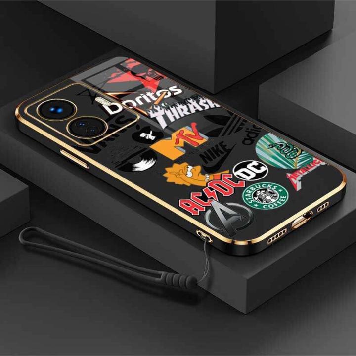 Casing For Vivo Y77 5G Y77E 5G Trendy Brand Camera Protection Phone Case Plating Edges Silicone Soft Cover With Free Lanyard