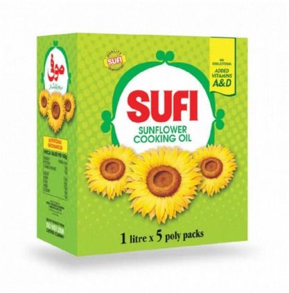Carrefour Sufi Sun Flower Cooking Oil 1Litre (Pack of 5) (36093)