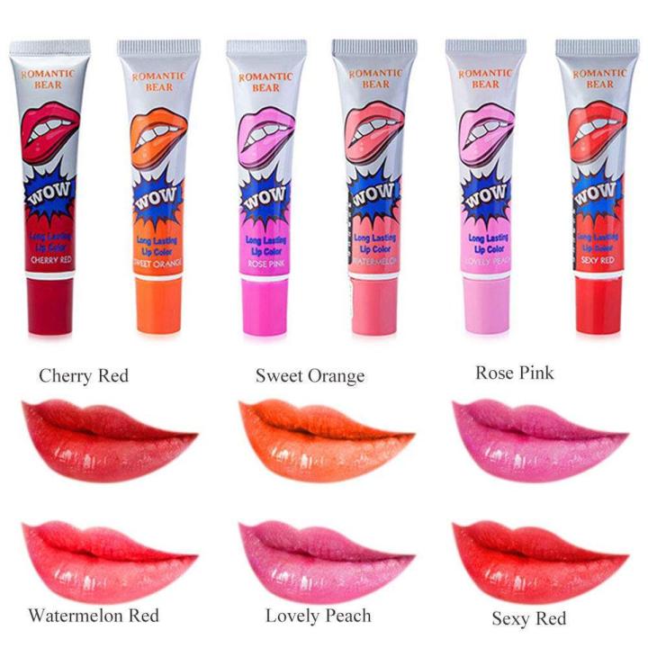 6 color Peel Off Wow Lipstick Lip gloss Lip tint Tattoo Wow Lip mask Long Lasting Water Proof