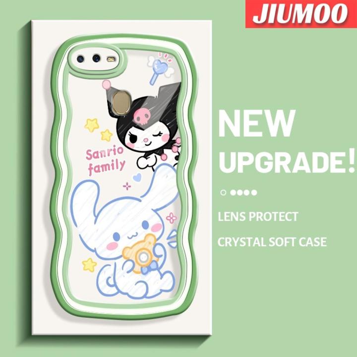 JIUMOO For OPPO A12 A12s A5s A7 A11K Case Cartoon Kuromi Sanrio Family Colorful Lovely Cream Wave Border Soft Clear Shockproof Phone Cases Creative Camera Transparent Casing Simple Silicone Protective Cover