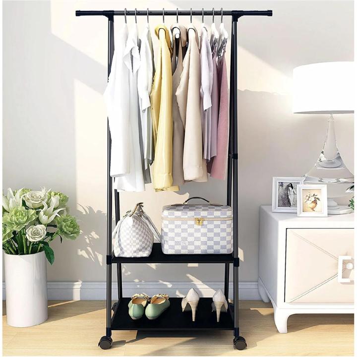 Clothes Rack Small Metal Garment Rack with Shelves and Rolling Wheels ...