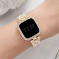 Full Diamond Touch Screen LED Watch Steel Chain with Diamonds Ladies Watches For Female Women Girl. 
