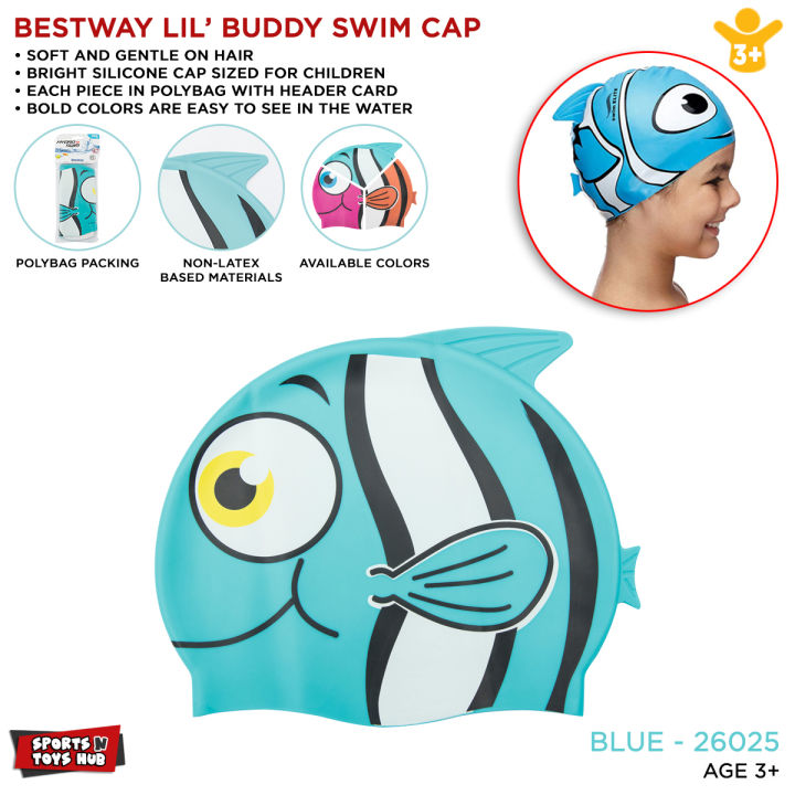 Bestway Swim Cap For Kids Silicone Fun Swim Caps for Childern, Kids Swimming Hats With Nemo Characters Children Waterproof Swim Hat Cap For Age 3-9 - 26025