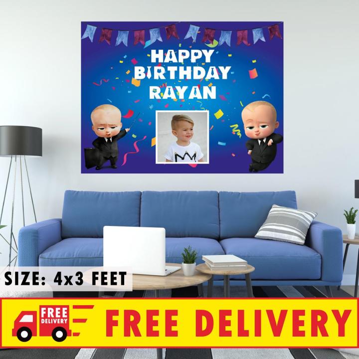 Happy Birthday Party Customized Backdrop Boss Baby Blue Theme Printed On Panaflex available in 2 sizes