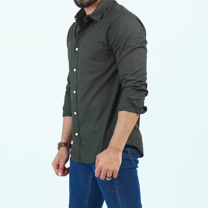 Denizen%20L/S%20Woven%20Shirt%20Green%20Olive%20Shirts%20Men%2030868-1184%20-%20Image%204