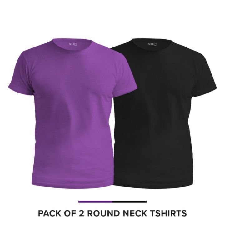 Select by Daraz  - T shirt For Men & Boys (Round Neck)  -  Black & Plum
