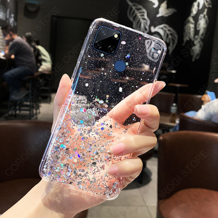 For Realme C25 Cover Fashion Shiny Glitter Starry Space Girls Slim Phone Case Clear Soft TPU Silicone Bumper Shockproof Protective Back Cover