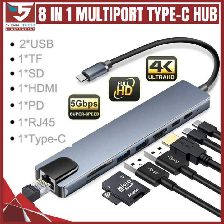 USB C Hub 8 in 1 multiport Adapter with 87W Power Delivery 4K HDMI, 2 USB 3.0 Ports,Fast Ethernet SD/Micro SD Card Reader Portable for MacBook_ Pro,Chromebook_, Dell_ XPS and More Type C Laptops
