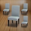 Dining Chair Covers - Light Grey - 6 Seater - Mash Fabric Chair Covers - Dining Chair Fitted Covers - Stretchable Chair Covers - Elastic Chair Slipcovers - Washable Dining Chair Protectors - Vouis London. 