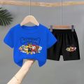 Anime PAW Team Children's Suit Boy Short Sleeve T-Shirt Shorts Summer Boy Cartoon Foreign Style Two-Piece Trend. 