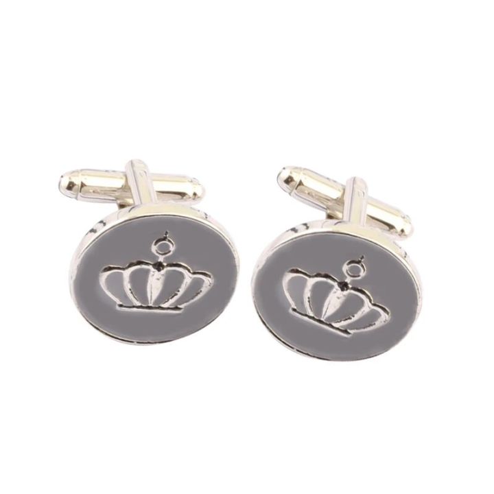 【wholesle668 Store】Creative Gift Women Shirt Cufflink For Mens Crown Enamel Buttons Metal King And Couples Cuff Links Suit