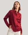 Women Silk Shirt Lapel Long-sleeved Solid Color Blouse Loose Drape Retro Top Shirt For Women Girls. 