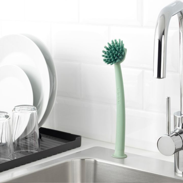 IKEA RINNIG Dish-washing brush, Black dishwashing brush with suction cup and handle