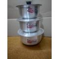 3 Pcs Small Degchi Set Baby Sauce Pots With Cover Lid Aluminum Metal Finishing. 