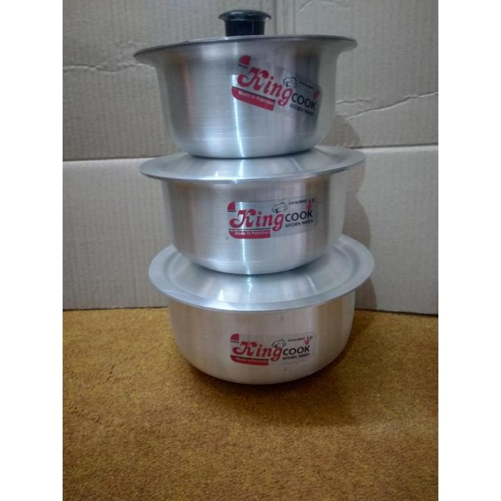 3 Pcs Small Degchi Set Baby Sauce Pots With Cover Lid Aluminum Metal Finishing