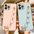 COROGI for iPhone 14 Pro Max Back Cover with Love Heart Bracelet Luxury 6D Plating Frame Shiny Chain Cases Soft Silicone Square Protective Mobile Phone Case for Girls Boy. 