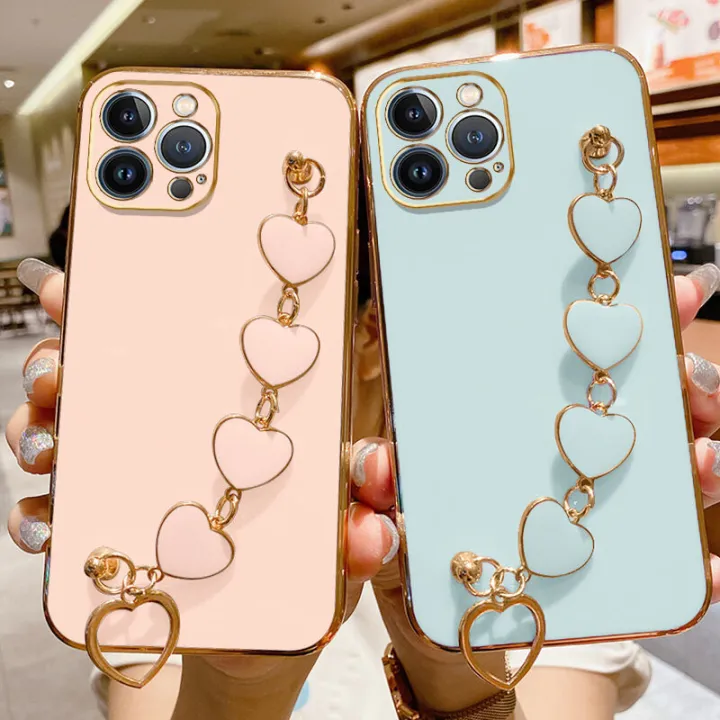 COROGI%20for%20iPhone%2014%20Pro%20Max%20Back%20Cover%20with%20Love%20Heart%20Bracelet%20Luxury%206D%20Plating%20Frame%20Shiny%20Chain%20Cases%20Soft%20Silicone%20Square%20Protective%20Mobile%20Phone%20Case%20for%20Girls%20Boy%20-%20Image%203