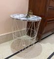 METAL WIRE REMOVABLE WOOD TOP ROUND COFFEE SIDE TABLE STORAGE BASKET TABLE (16 x 16 x 18.5). 