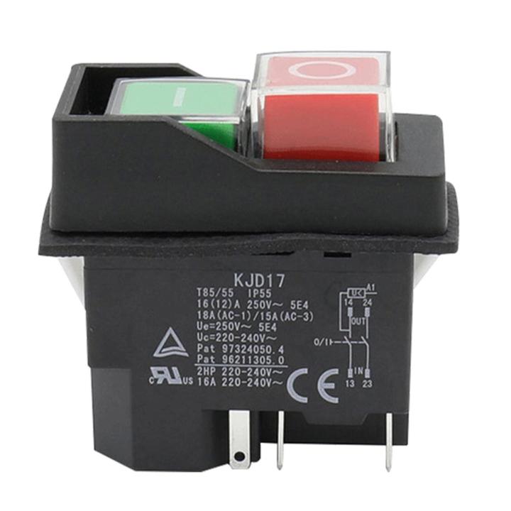 Waterproof Electromagnetic Push Button Switch 5 Pins KJD17 220-240V Coil Magnetic Starter Power Tool Safety Switches