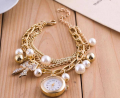 Stylish Golden Watch Pearls Bracelet Watch for Girls-Women Watches. 