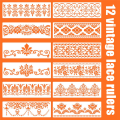 12Pc Flower Border Stencils Reusable for DIY Craft Stencils, 12x3.9In. 