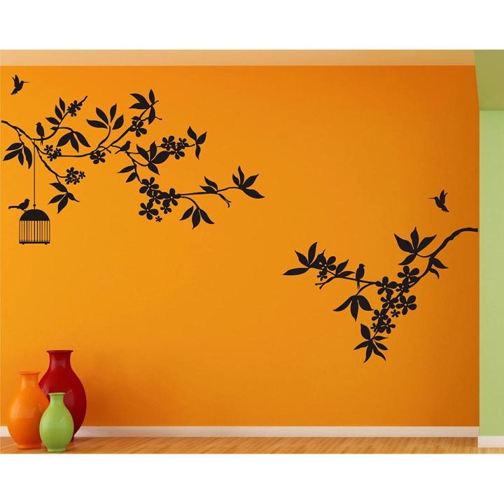 Tree with Bird cage Large Wall Sticker Size (Vinyl, 59 x 60 cm, Black)