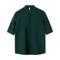 Summer thin stand up collar ice silk short sleeved for men Ins trendy brand new Chinese light mature style slim fit one and a half shirt. 