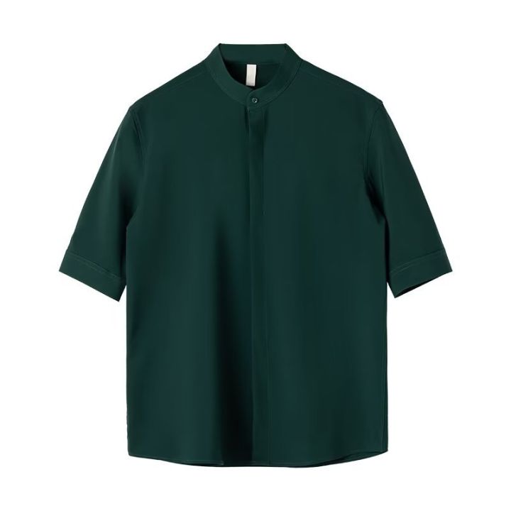Summer%20thin%20stand%20up%20collar%20ice%20silk%20short%20sleeved%20for%20men%20Ins%20trendy%20brand%20new%20Chinese%20light%20mature%20style%20slim%20fit%20one%20and%20a%20half%20shirt%20-%20Image%205